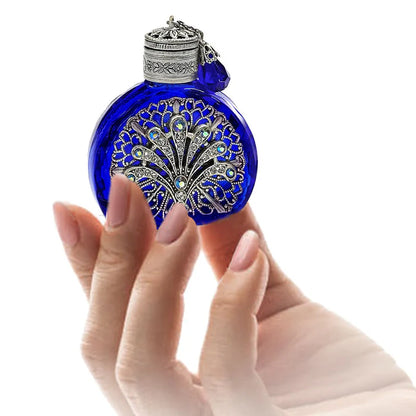 Art Deco Cobalt Blue Fan Vintage Mini Perfume Bottle